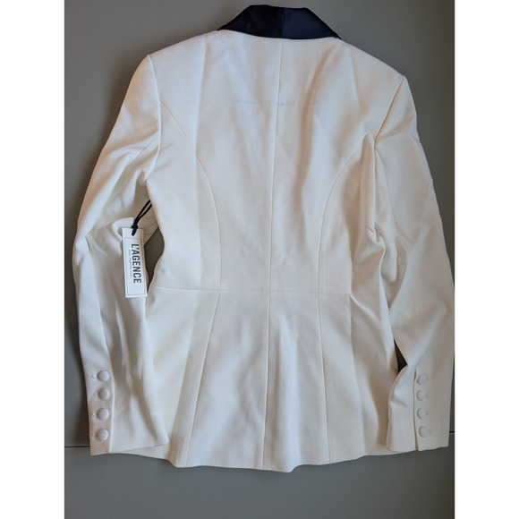 NWD L'AGENCE Single-button Contrast Lapel Smoking Blazer Size 2 White #1K458 - Picture 10 of 13